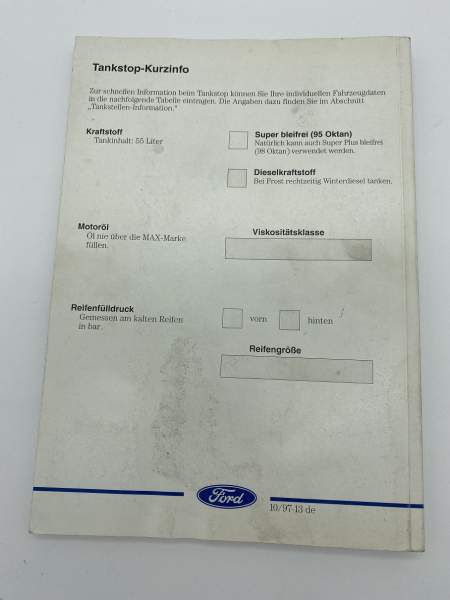 FORD Escort Bedienungsanleitung 10/1997